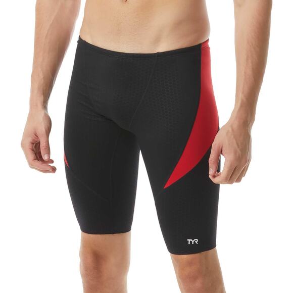 TYR Men's Hexa Curve Splice Jammer Swimsuit, Size 34, Black/Red - Picture 1 of 3
